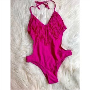 Hot pink fringe monokini